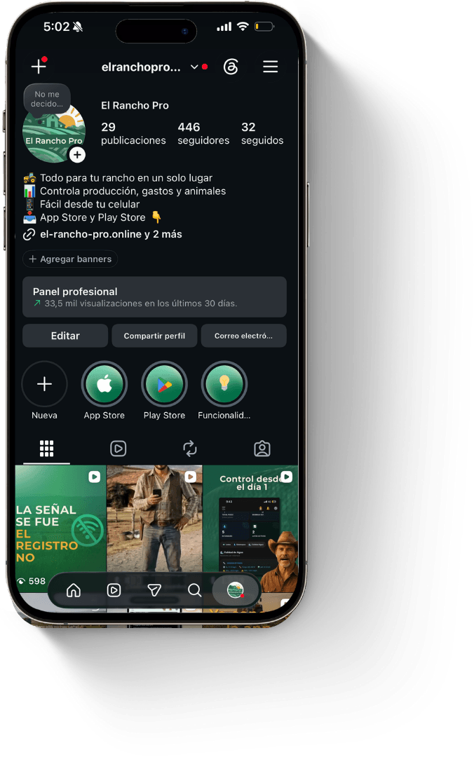 Feed de Instagram de El Rancho Pro, antes del sistema visual