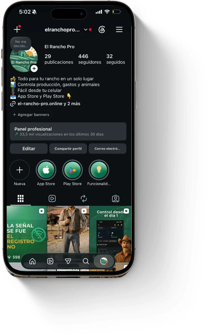 Feed de Instagram de El Rancho Pro, publicidad de Natalia García